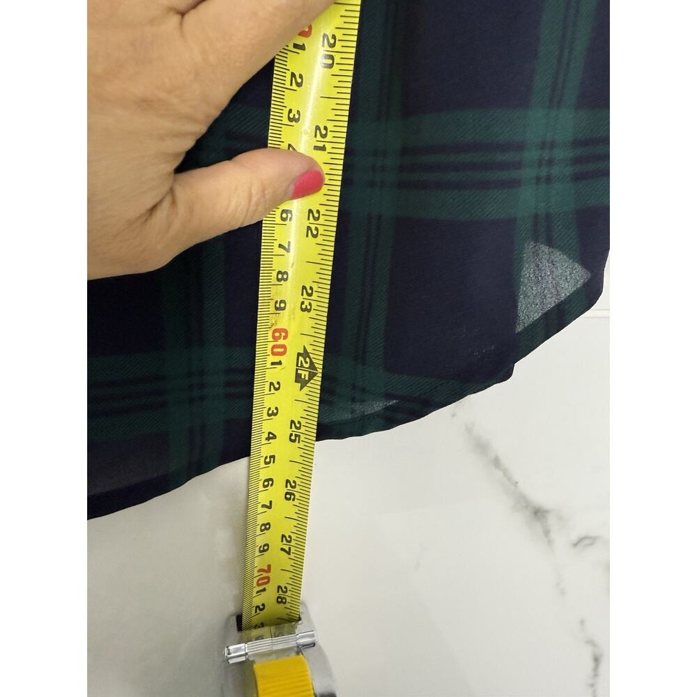 J.CREW Blouse Top XXS Green & Navy Tartan Plaid V Neck 3/4 Bell Sleeves Preppy - Picture 5 of 7